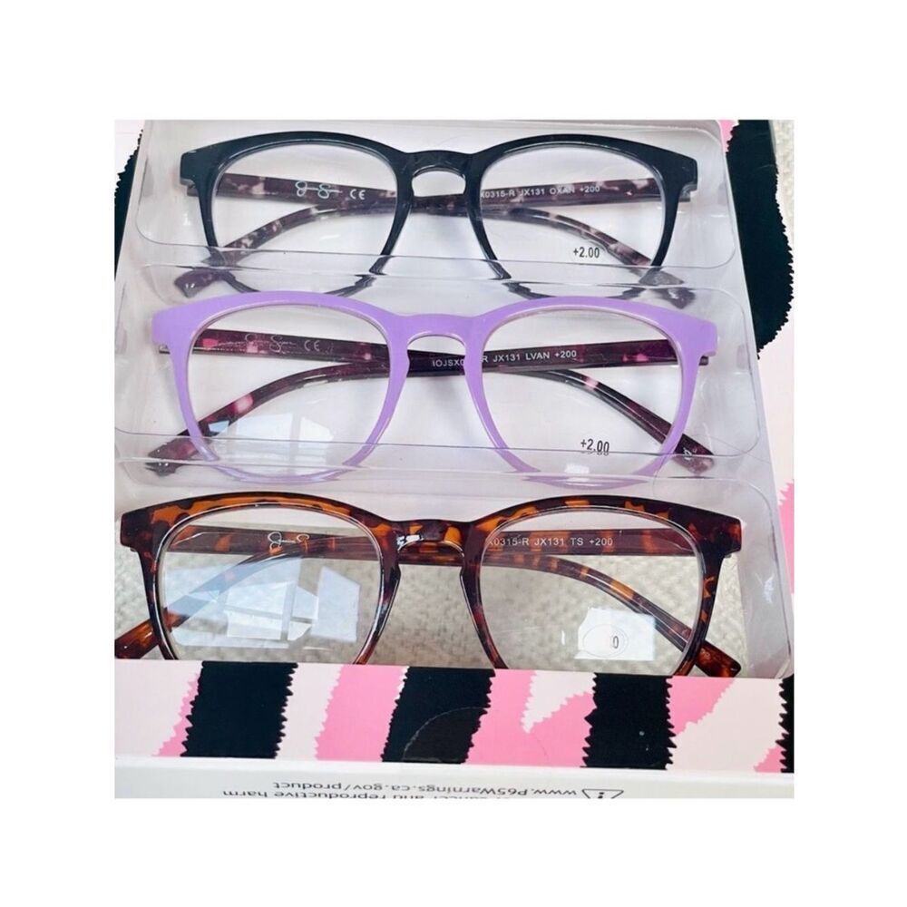 NWT 3 Pack 2.00 Jessica Simpson  Premium Eye Reading Glasses Black,Purple, Brown
